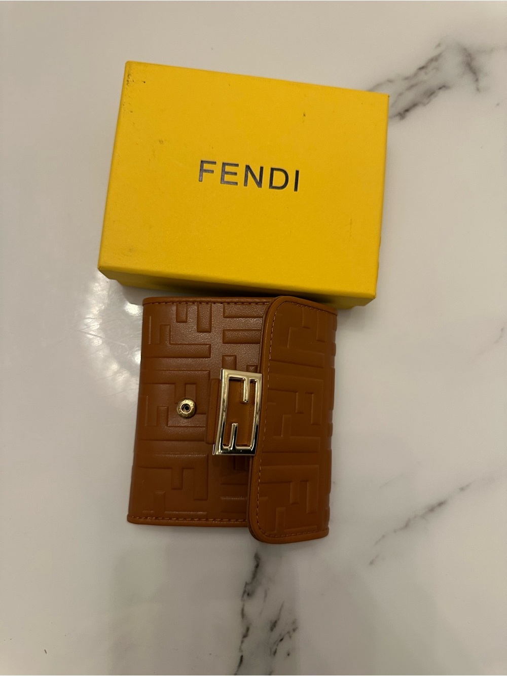 Fendi Embossed Leather Key Wallet - Tan with Gold Hardware
